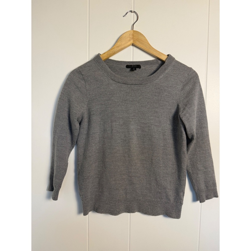 100% Merino Wool J.Crew Tippi Sweater M Gray 3/4 Sleeve Knit Pullover